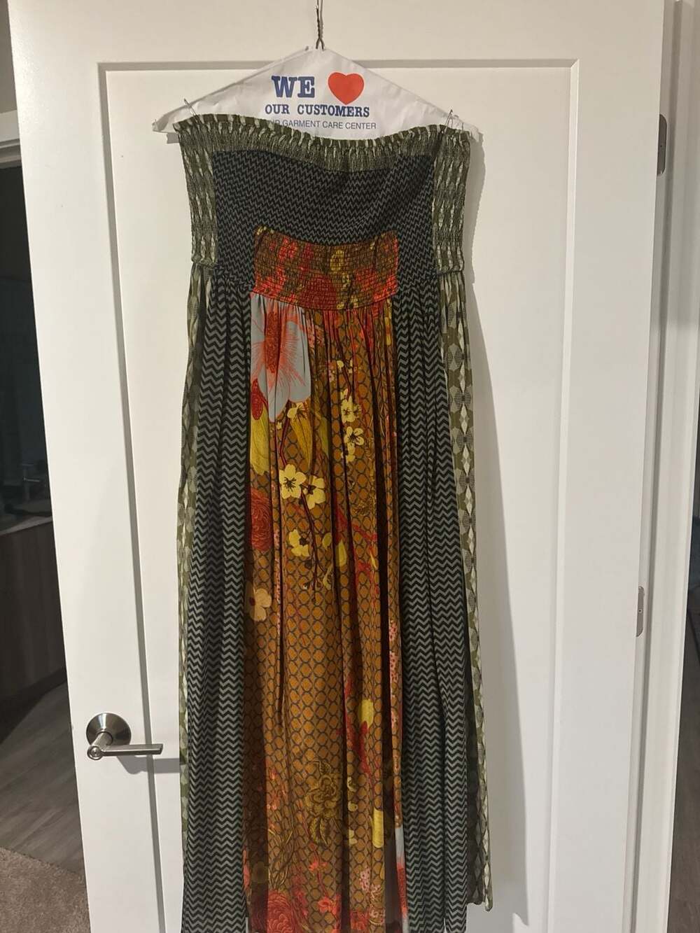 Siddhartha Bansal for Anthropologie Smocked Mixed-Print Maxi Dress